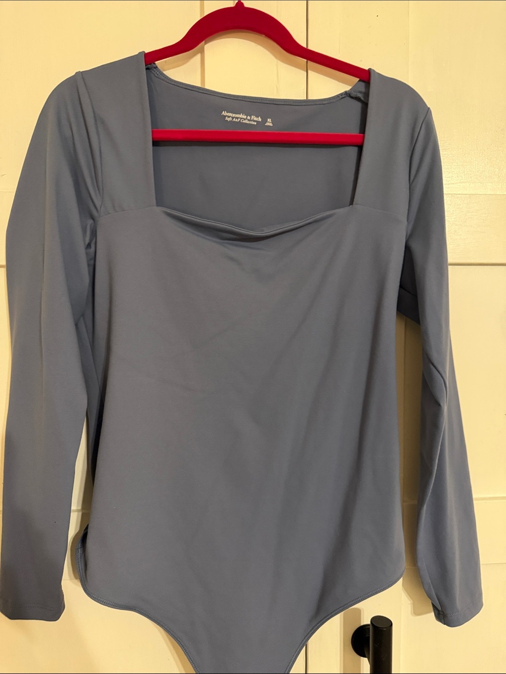 Abercrombie & Fitch Women's Dusty Blue Square-Neck Long Sleeve Bodysuit